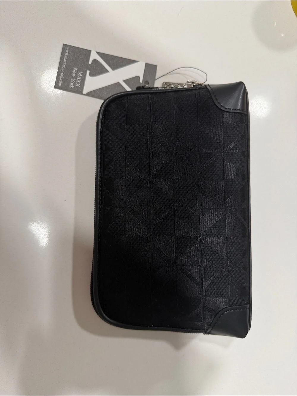 Maxx New York Black Geometric Jacquard Cosmetic Case